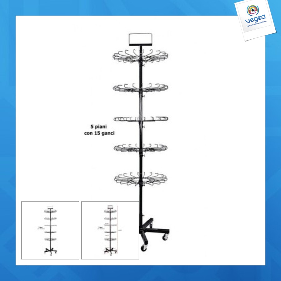 Présentoir noir h188cm 5x15 crochets