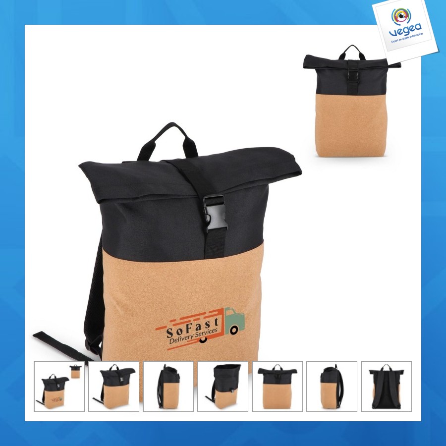 Sac à dos à roulettes en liège et r-pet 18l