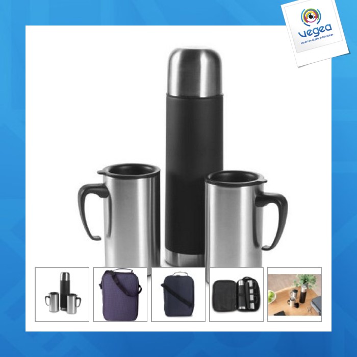Set bouteille isotherme 0,50l et de 2 mugs avec couvercle