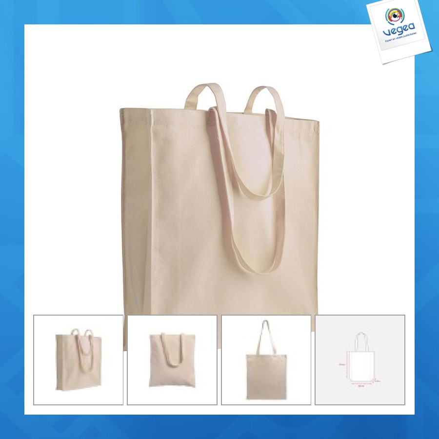 Shopper avec soufflet en coton 220 g/m², anses longues