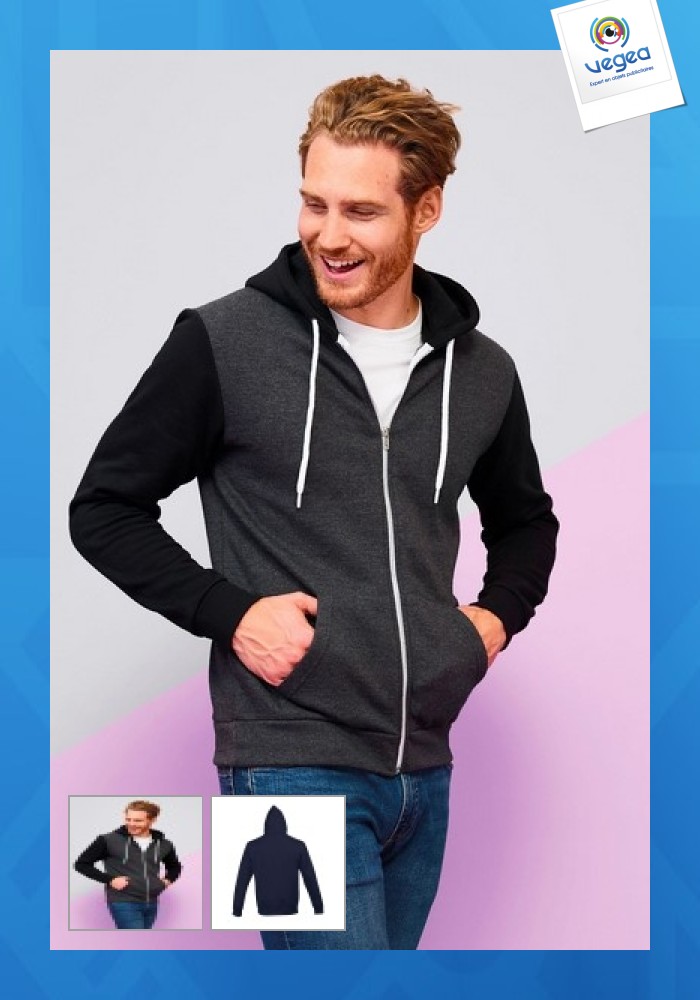 Silbernes sweatshirt mit kontrastierendem reißverschluss