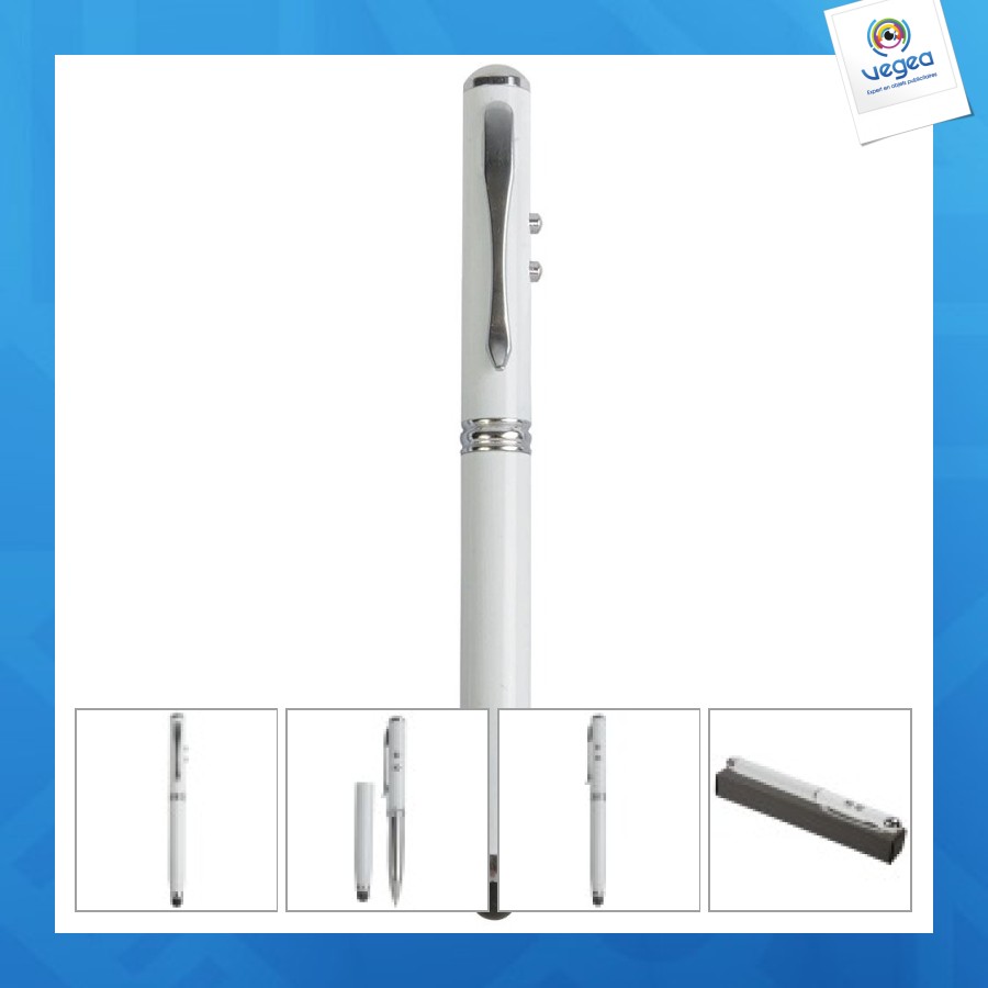 Stylo en métal 3 en 1 avec stilet écran/lampe/pointeur laser 