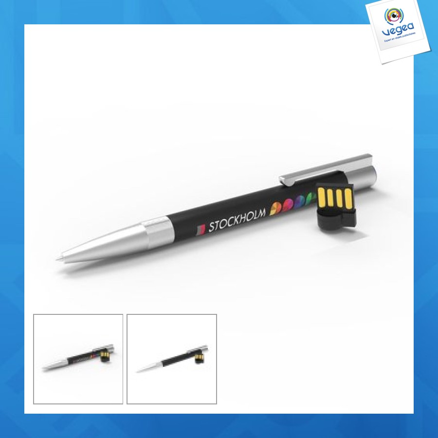 Stylo usb stockholm noir, encre bleue, 32 gb premium
