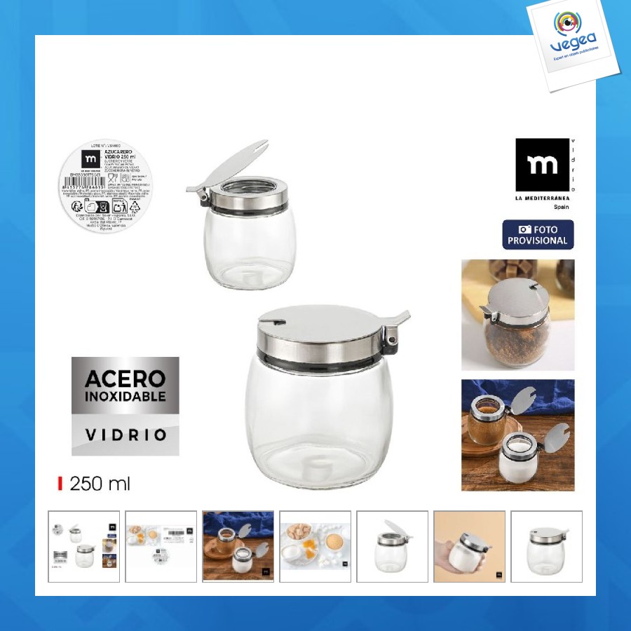 Sucrier en verre avec couvercle en acier 250ml