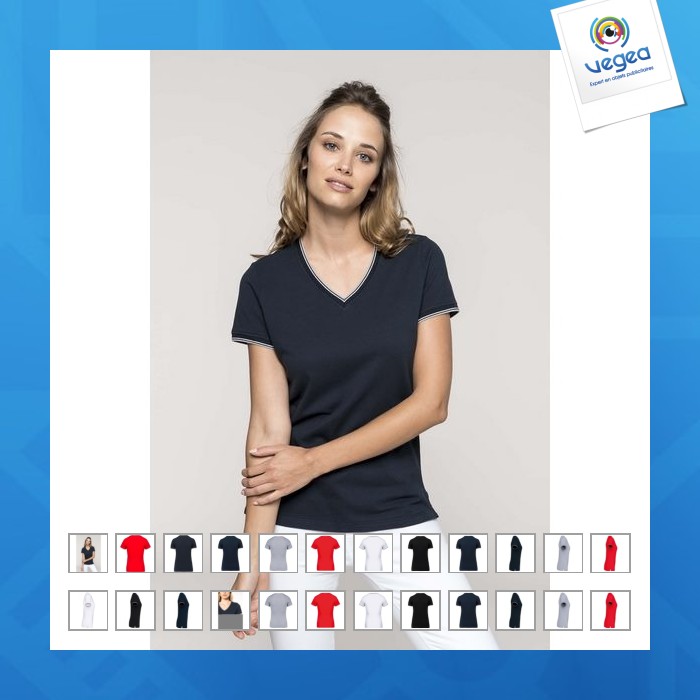 T-shirt aus pikee-strick mit v-ausschnitt, damen - kariban