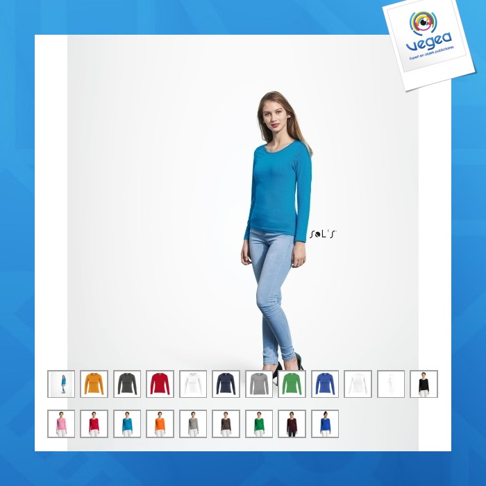 T-shirt frau rundhalsausschnitt langarm weiß sol's - majestic - 11425b