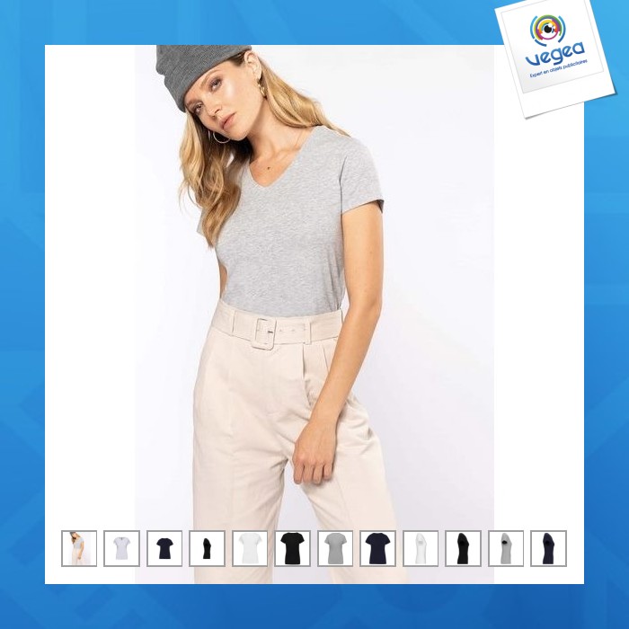 T-shirt mit v-ausschnitt, kurzarm, damen - kariban