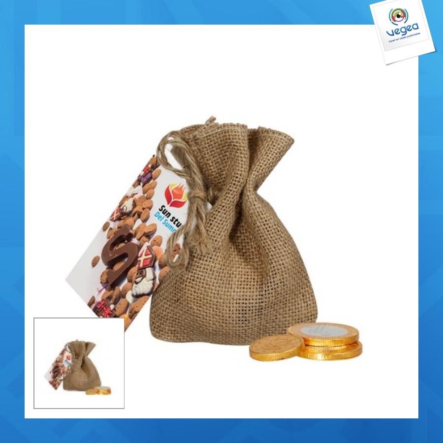 Tasche mit schokoladenmünzen Tasche mit schokoladenmünzen
