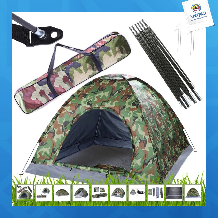 Tente de camping camo xxl pour 2-3 personnes