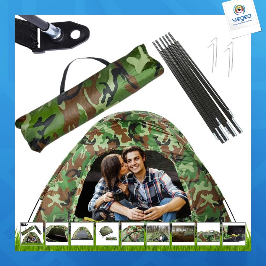 Tente de camping touristique moustiquaire camouflage