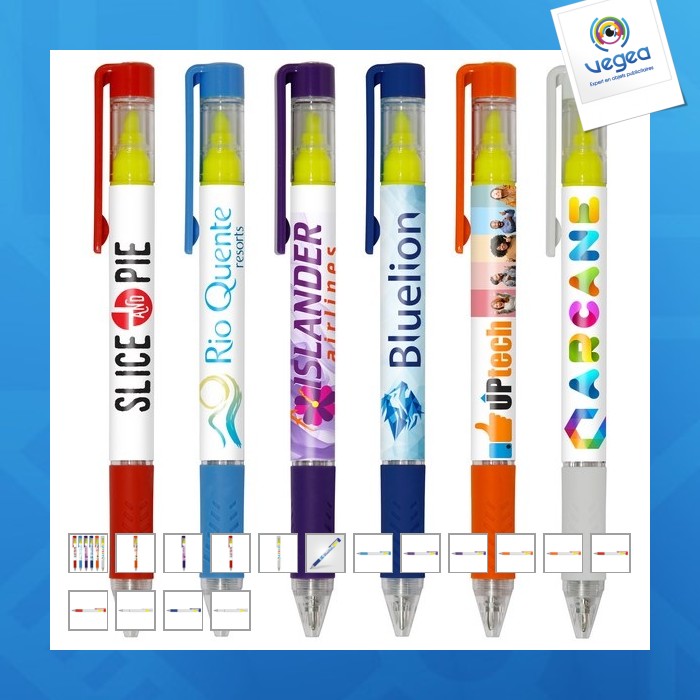 Vierfarbiger stift mit textmarker und griffstück