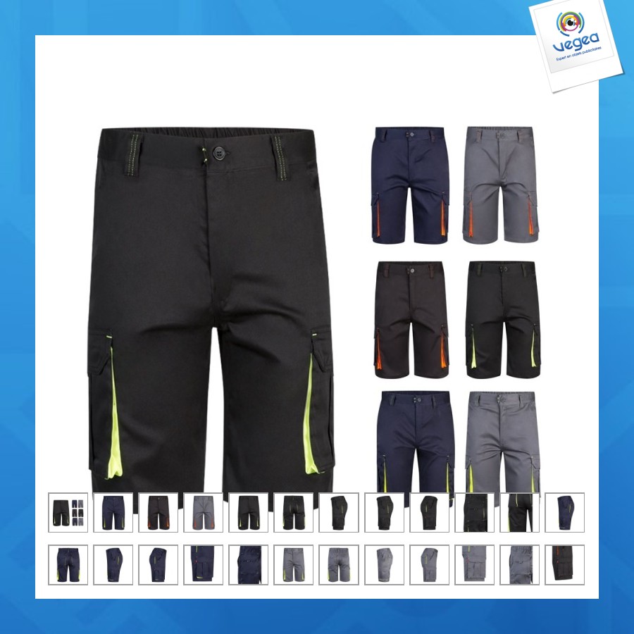 Vl hemera. zweifarbige, mehrtaschige 240g/m² stretch-bermuda aus 46% baumwolle, 38% eme und 16% polyester.