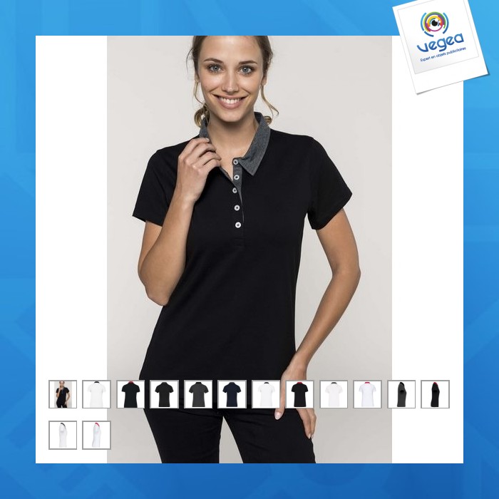 Zweifarbiges jersey-poloshirt für frauen - kariban