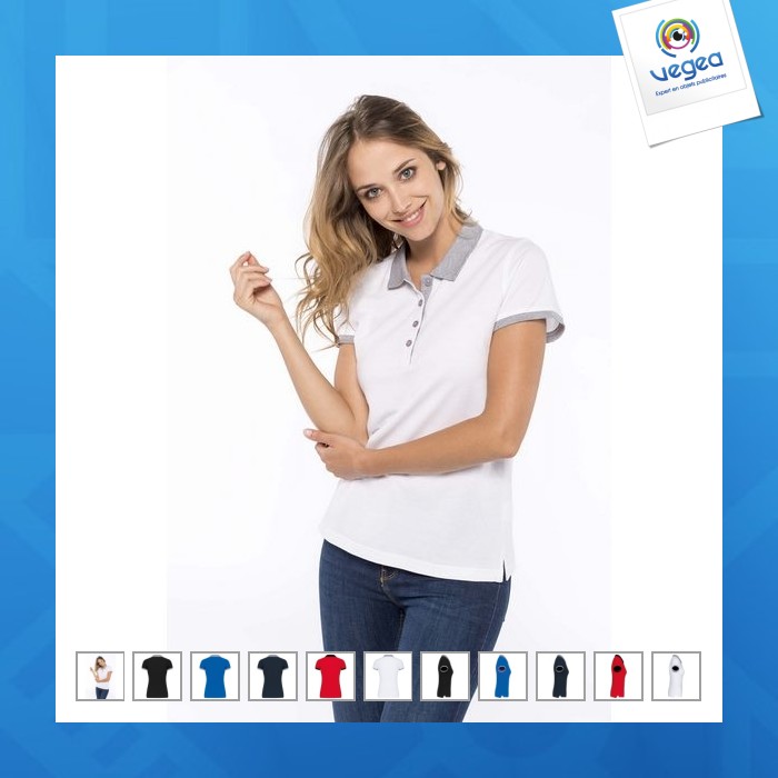 Zweifarbiges piqué-poloshirt für frauen - kariban